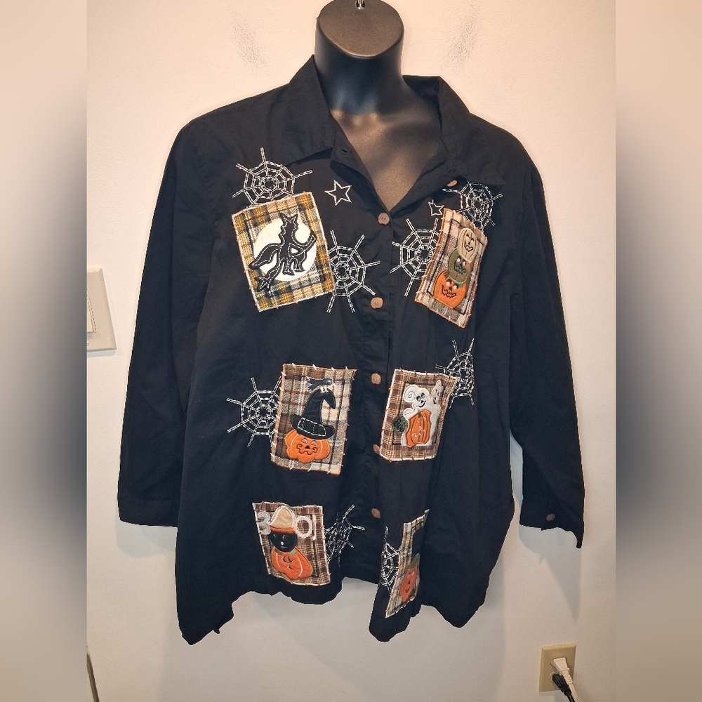 Liz And Me Size 3x Halloween Cotton Long Sleeves W/ Pumpkin Buttons